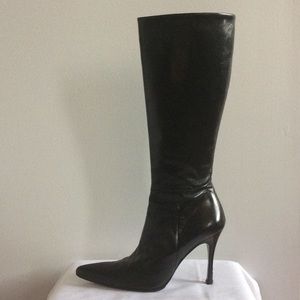 Mare Black Leather Stiletto Knee-High Boots